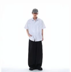 Oversized Stripe Short Sleeve Button Shirt With Chest Pockets -Modern Wear Shop fef486f59a5cd5e493636261e1a1b6f0