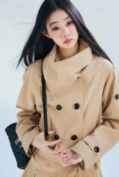 Double-Breasted Cropped Trench Coat With Belt Detail -Modern Wear Shop ff20a406acd140e44ded38f04f07c6e6