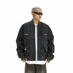 Suede Fade-Effect Zip-Up Bomber Jacket -Modern Wear Shop ff4054633aec16995adf98bbcdc94fe8