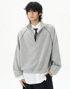 Oversized Contrast-Stitch Quarter Zip Sweatshirt 15 Oversized Contrast-Stitch Quarter Zip Sweatshirt -Modern Wear Shop ff9fa7822e9c2205f18595c417257533