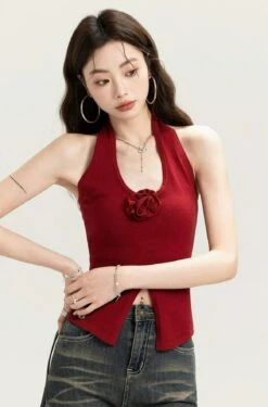 Sleeveless Halter Top With Front Rose Detail 18 Sleeveless Halter Top With Front Rose Detail -Modern Wear Shop ffb94df72507c5b38354d8b569b82fec