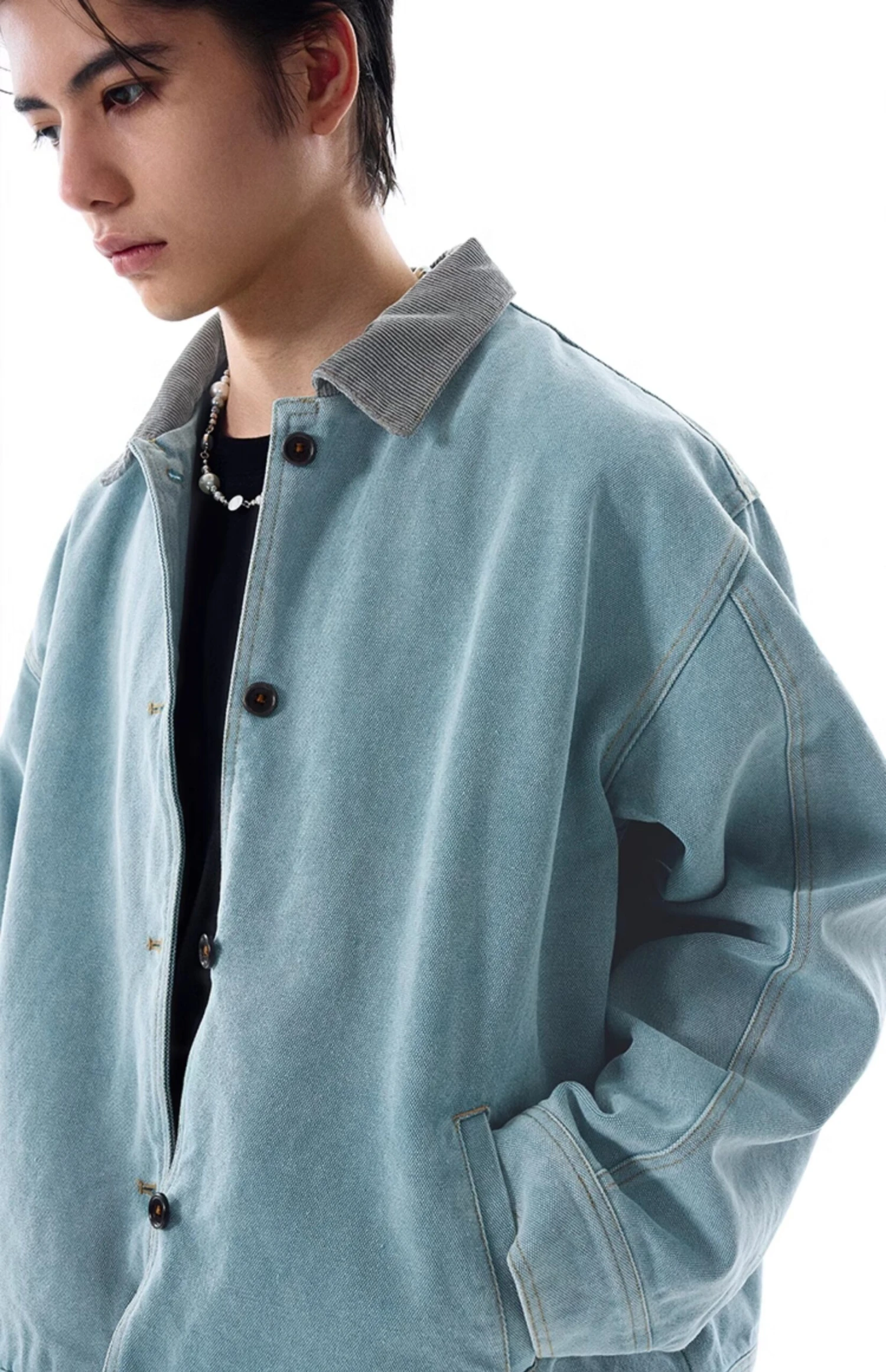 Contrast Corduroy Collar Denim Button Jacket 8 Contrast Corduroy Collar Denim Button Jacket - Image 8