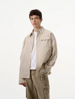 Pinstripe Long Sleeve Button Shirt With Chest Pocket