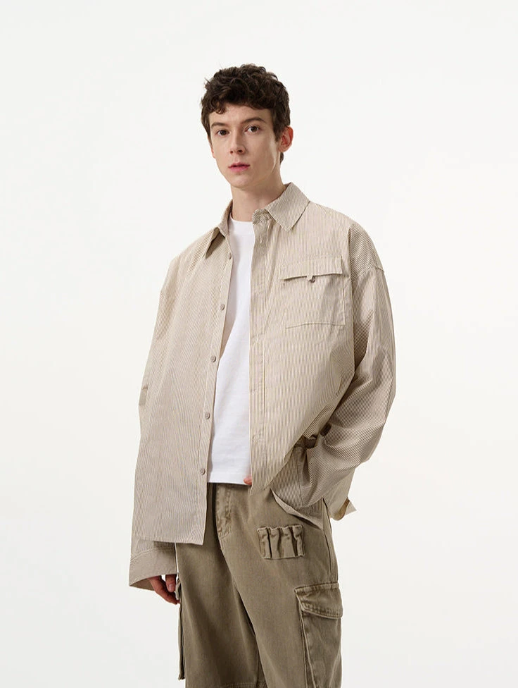 Pinstripe Long Sleeve Button Shirt With Chest Pocket 1 Pinstripe Long Sleeve Button Shirt With Chest Pocket