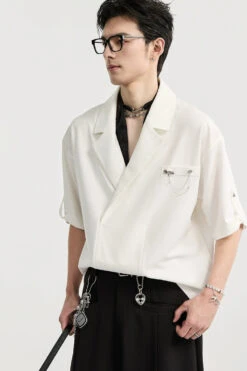 Asymmetric Lapel Short Sleeve Shirt -Modern Wear Shop ffdfe6ad8f0bc76ee15b26ce2162fd5f