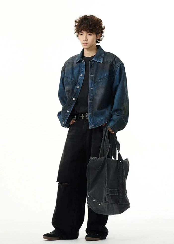 Wide-Fit Ombre-Effect Denim Jacket 7 Wide-Fit Ombre-Effect Denim Jacket - Image 7