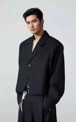 Oversized Mid-Crop Single-Button Notch Lapel Blazer -Modern Wear Shop hOjCYmfvGXDRL8az