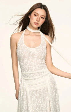 Sheer Floral Halter Neck Maxi Dress With Ruched Front And Scarf Detail -Modern Wear Shop imgi 32 O1CN01icAX1Y1rwp2rtKVmH 2215877315696