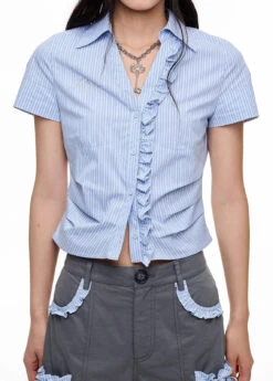 Stripe Ruffle Trim Button-Up Shirt -Modern Wear Shop imgi 35 O1CN012W6qbY1fgzy5D1oUS 2212418294037
