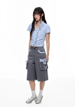 Stripe Ruffle Trim Button-Up Shirt -Modern Wear Shop imgi 36 O1CN016V6Uyv1fgzy5CzX8S 2212418294037