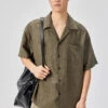 Crinkle Camp Collar Short Sleeve Shirt With Chest Pocket