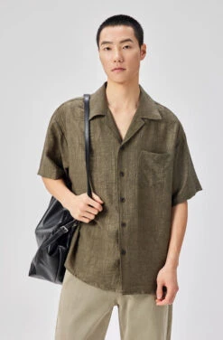 Crinkle Camp Collar Short Sleeve Shirt With Chest Pocket