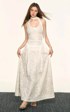 Sheer Floral Halter Neck Maxi Dress With Ruched Front And Scarf Detail -Modern Wear Shop imgi 38 O1CN010PDNq31rwp2tnS6A4 2215877315696