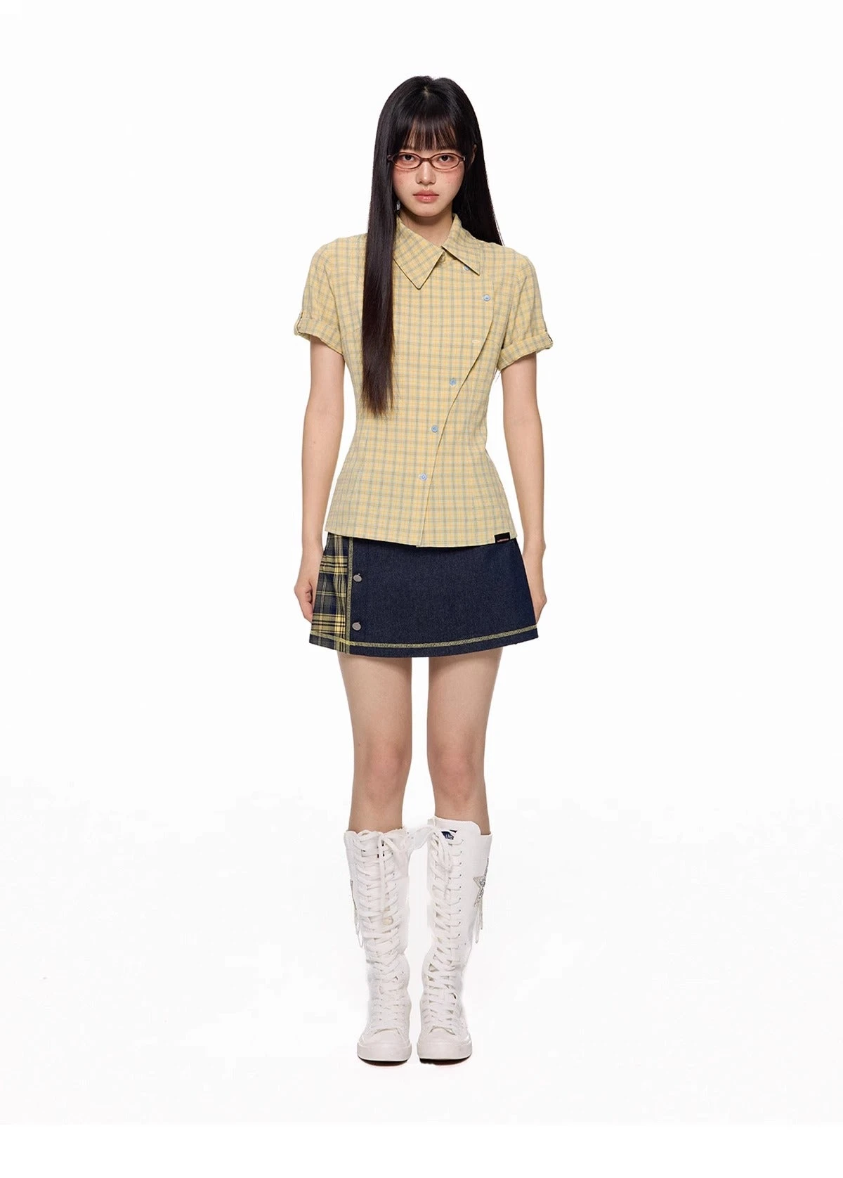 Plaid Asymmetric Button Wrap Top 14 Plaid Asymmetric Button Wrap Top - Image 14