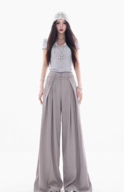 High Waist Extra Wide Leg Pleated Pants With Belt Loops