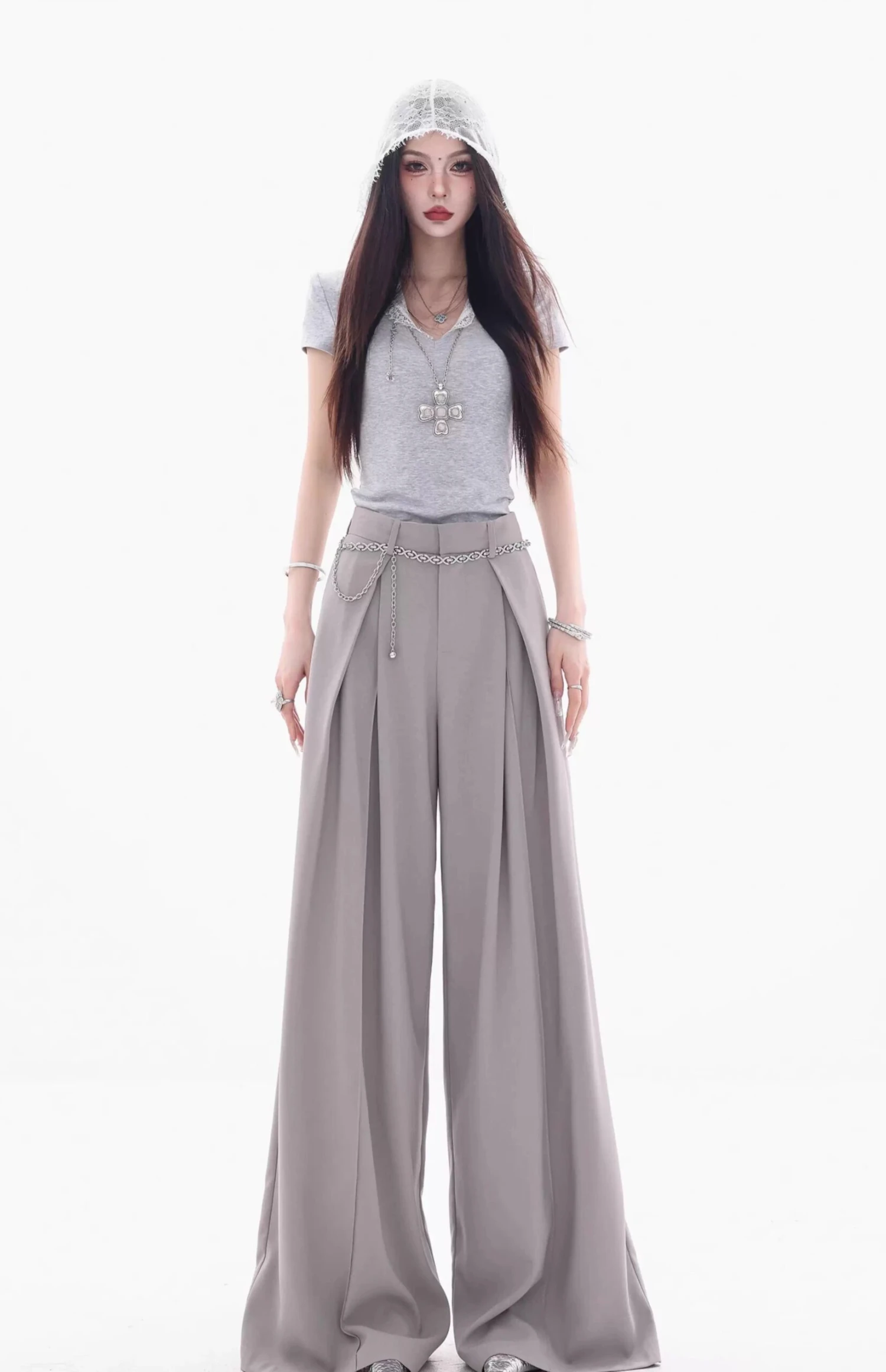 High Waist Extra Wide Leg Pleated Pants With Belt Loops 1 High Waist Extra Wide Leg Pleated Pants With Belt Loops