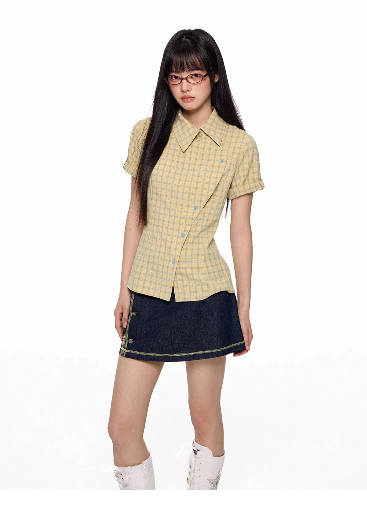 Plaid Asymmetric Button Wrap Top 9 Plaid Asymmetric Button Wrap Top - Image 9