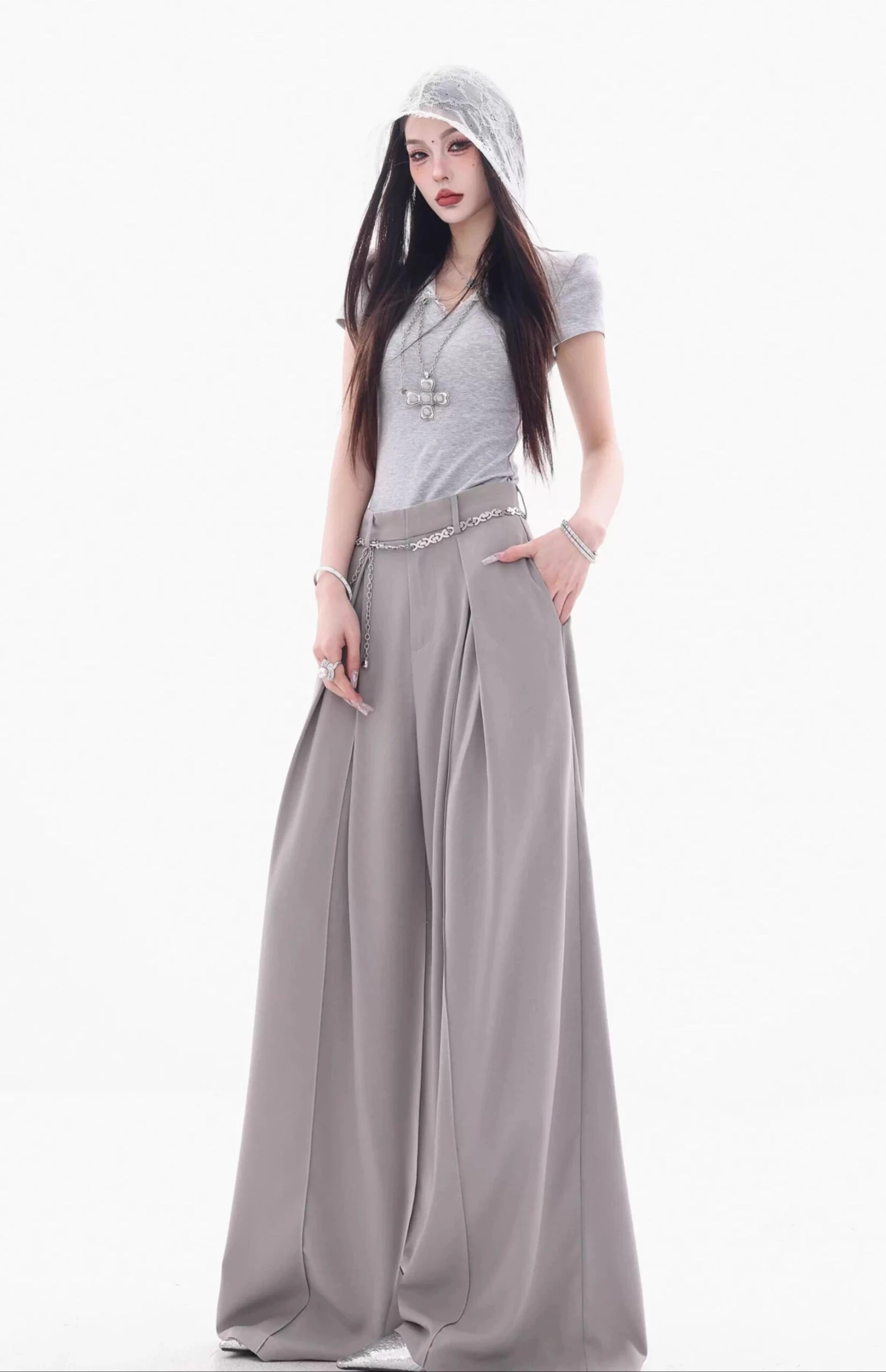 High Waist Extra Wide Leg Pleated Pants With Belt Loops 2 High Waist Extra Wide Leg Pleated Pants With Belt Loops - Image 2