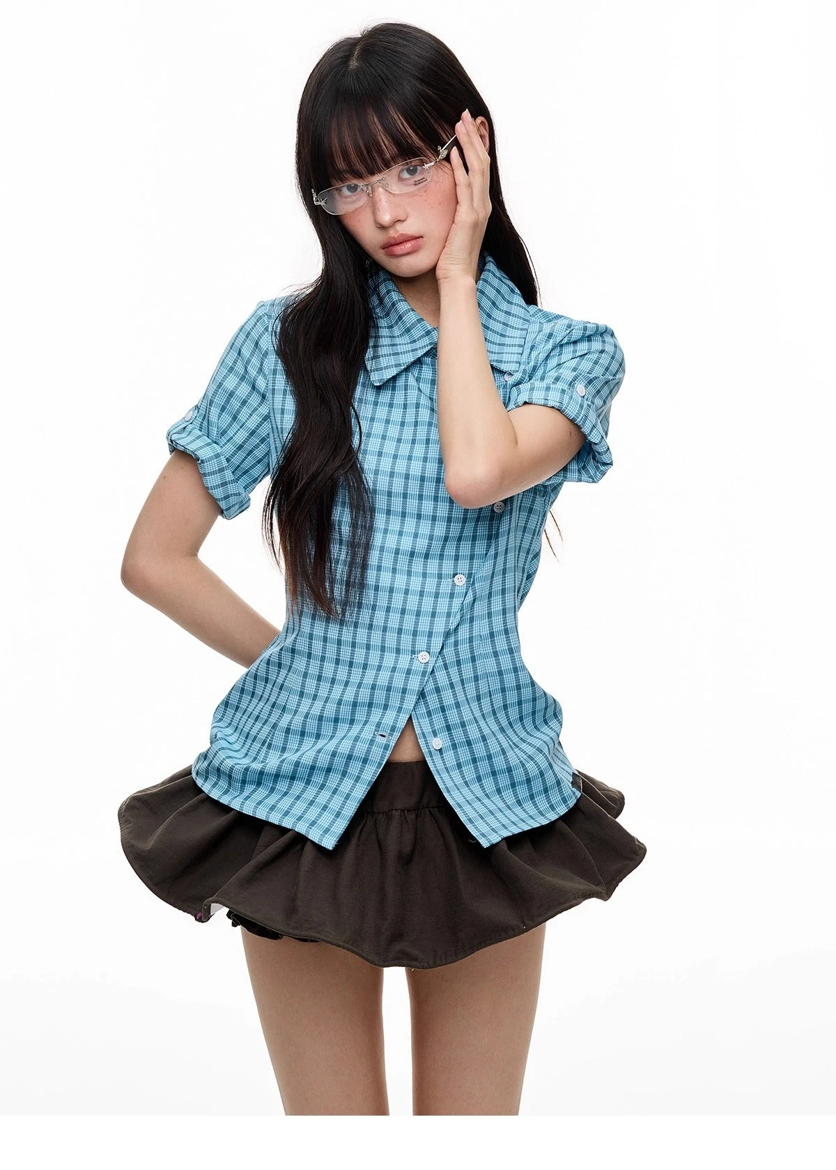 Plaid Asymmetric Button Wrap Top 4 Plaid Asymmetric Button Wrap Top - Image 4