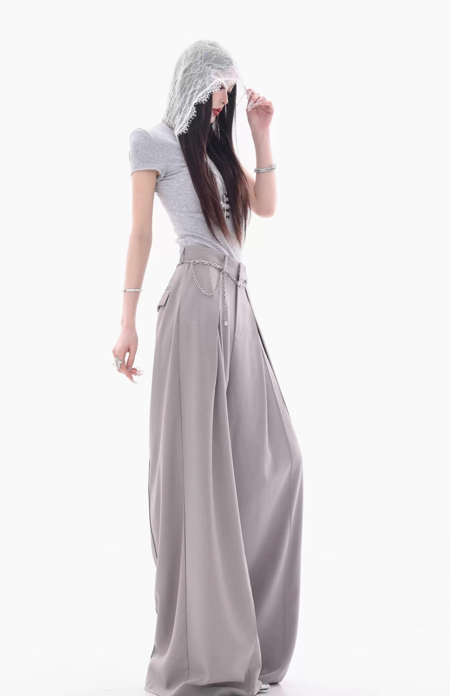 High Waist Extra Wide Leg Pleated Pants With Belt Loops 6 High Waist Extra Wide Leg Pleated Pants With Belt Loops - Image 6