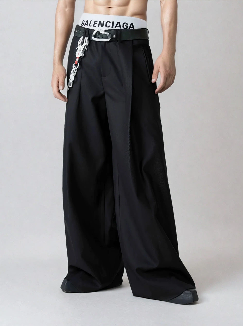 Wide Leg Tailored Trousers With Fold-Over Pleat 2 Wide Leg Tailored Trousers With Fold-Over Pleat - Image 2