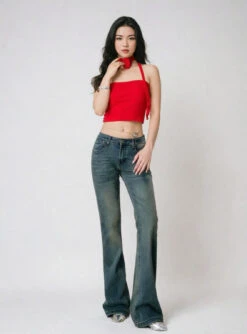 One-Shoulder Ruffled Crop Top With Rose Neck Detail -Modern Wear Shop pHYXQWqSC6s29qja