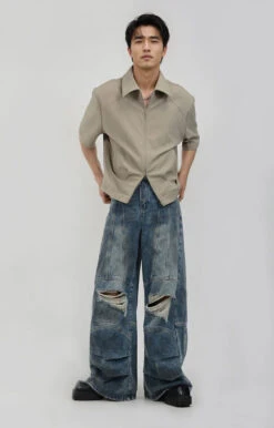 Half Sleeve Zip-Front Collared Shirt -Modern Wear Shop qGoF8jFfdcvAfK7D