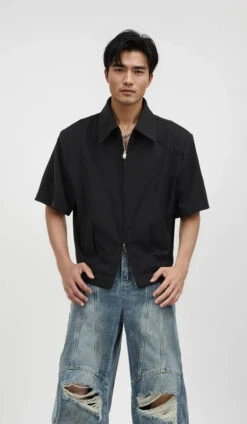 Half Sleeve Zip-Front Collared Shirt -Modern Wear Shop syfS4Wd 5iwibEMV
