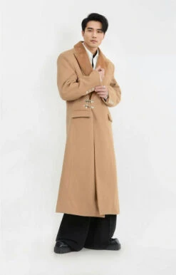 Oversized Velvet-Lapel Long Coat With Metal Buckles -Modern Wear Shop uFqEQLSNGoguOLox